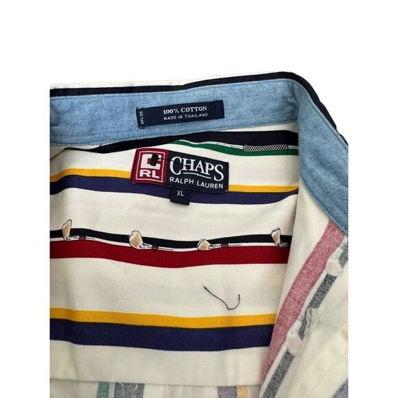 Vtg Chaps Ralph Lauren Golf Club Vertical Striped Button Up Shirt Men's XL - Picture 6 of 9